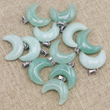 Green Aventurine Crescent Moon Pendant for Jewelry Making