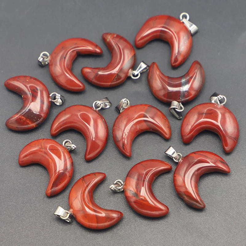 Red Jade Crescent Moon Stone Pendants Charms for Jewelry Making
