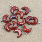 Red Jade Crescent Moon Stone Pendants Charms for Jewelry Making
