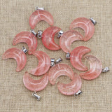 Cherry Quartz Crescent Moon Pendants for Jewelry Making
