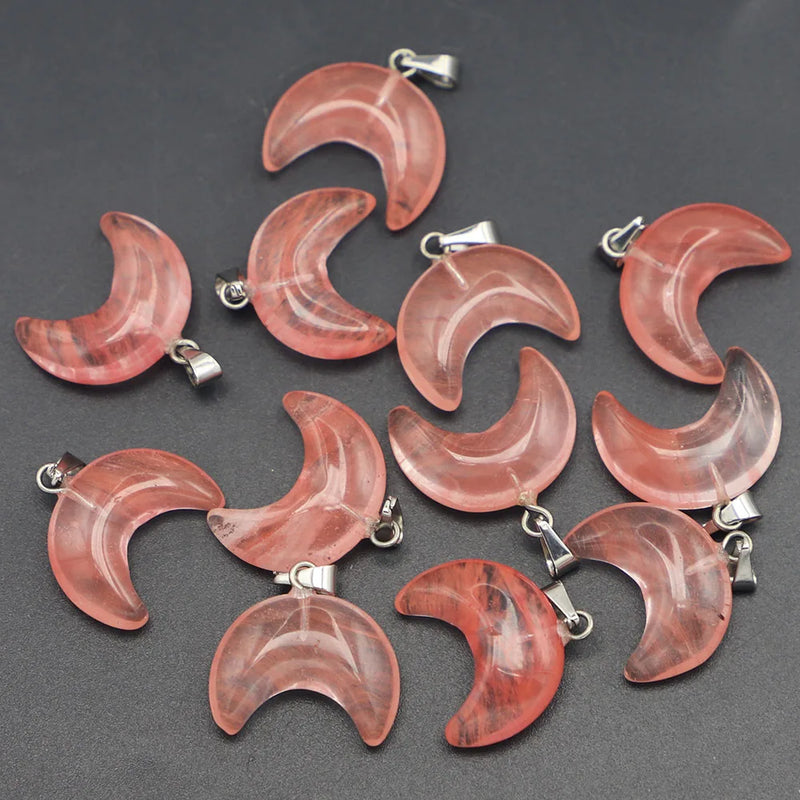 Cherry Quartz Crescent Moon Pendants for Jewelry Making