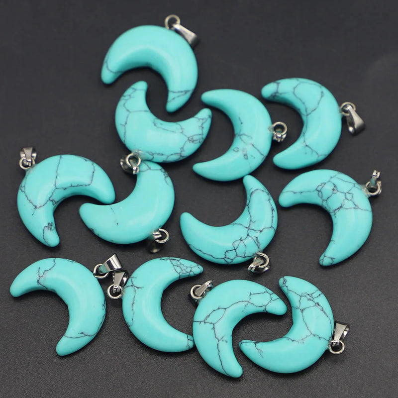 12pcs Crescent Moon Turquoise Stone Pendants for Jewelry Making