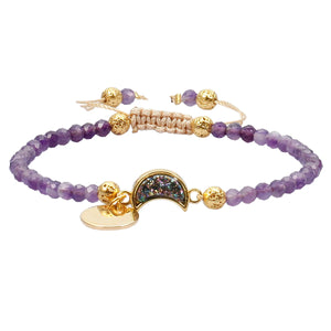 Crescent Moon Shape Charms Bracelet 4mm Stone Beads Healing Crystal Druzy