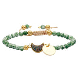 Crescent Moon Shape Charms Bracelet 4mm Stone Beads Healing Crystal Druzy