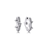 925 Silver Crescent Moon & Stars Beaded Hoop Earrings