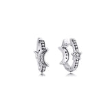 925 Silver Crescent Moon & Stars Beaded Hoop Earrings