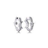 925 Silver Crescent Moon & Stars Beaded Hoop Earrings