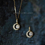 Crescent Pendant 925 Silver 14K Necklace Zirconium Mini Moon Japanese Chain