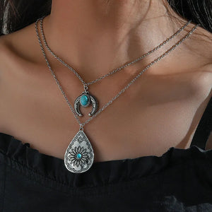 Vintage Turquoise Double Layer Necklace for Women