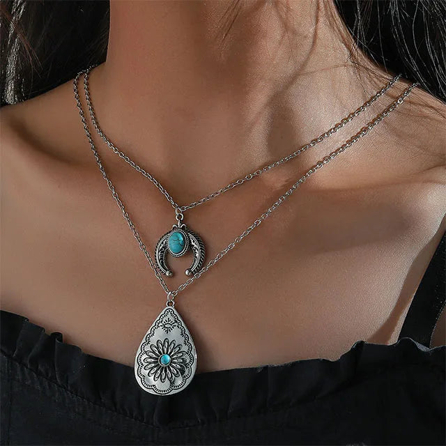 Vintage Turquoise Double Layer Necklace for Women