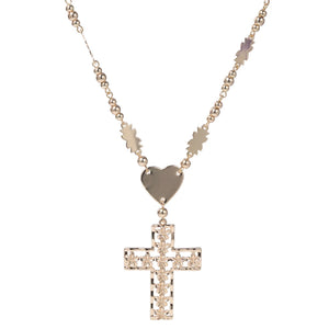 Cring Coco Big Cross Pendant Hawaiian Flower Bead Necklace