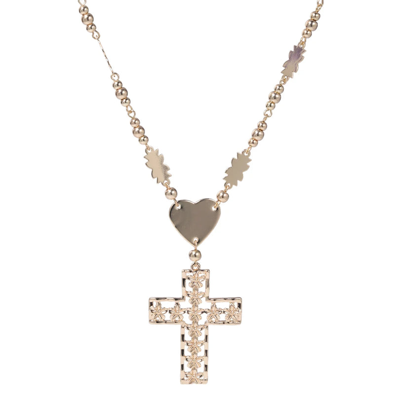 Cring Coco Big Cross Pendant Hawaiian Flower Bead Necklace