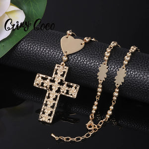 Cring Coco Big Cross Pendant Hawaiian Flower Bead Necklace
