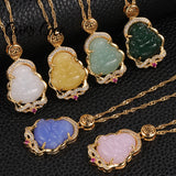 Colorful Buddha Pendant Plated Necklaces Natural Stone Amulet Maitreya Necklace