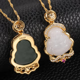 Colorful Buddha Pendant Plated Necklaces Natural Stone Amulet Maitreya Necklace
