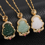 Colorful Buddha Pendant Plated Necklaces Natural Stone Amulet Maitreya Necklace