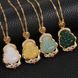 Colorful Buddha Pendant Plated Necklaces Natural Stone Amulet Maitreya Necklace