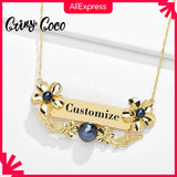 Personalized Frangipani Necklace Hawaiian Nameplate Choker for Women