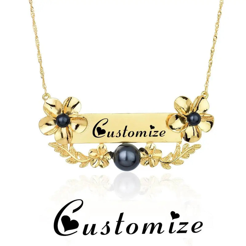 Personalized Frangipani Necklace Hawaiian Nameplate Choker for Women