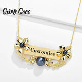 Personalized Frangipani Necklace Hawaiian Nameplate Choker for Women