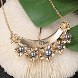 Custom Hawaiian Name Necklace Plumeria Pearl Pendant
