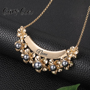 Custom Hawaiian Name Necklace Plumeria Pearl Pendant