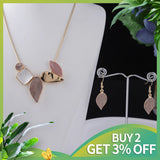 Cring Coco Women's Leaf Pendant Necklace Set Enamel Chian Party Jewelry