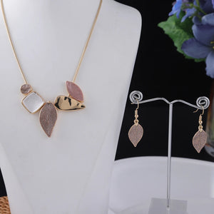 Cring Coco Women's Leaf Pendant Necklace Set Enamel Chian Party Jewelry