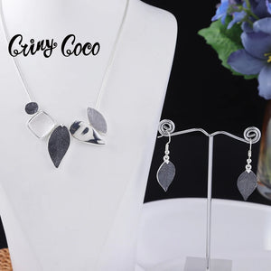 Cring Coco Women's Leaf Pendant Necklace Set Enamel Chian Party Jewelry