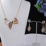 Cring Coco Women's Leaf Pendant Necklace Set Enamel Chian Party Jewelry