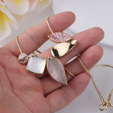 Cring Coco Women's Leaf Pendant Necklace Set Enamel Chian Party Jewelry