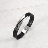 European American Creative Stainless Steel Leather Bracelet Men Beveled Edge
