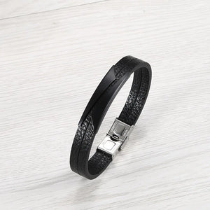 European American Creative Stainless Steel Leather Bracelet Men Beveled Edge