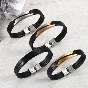 European American Creative Stainless Steel Leather Bracelet Men Beveled Edge