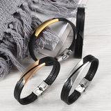European American Creative Stainless Steel Leather Bracelet Men Beveled Edge