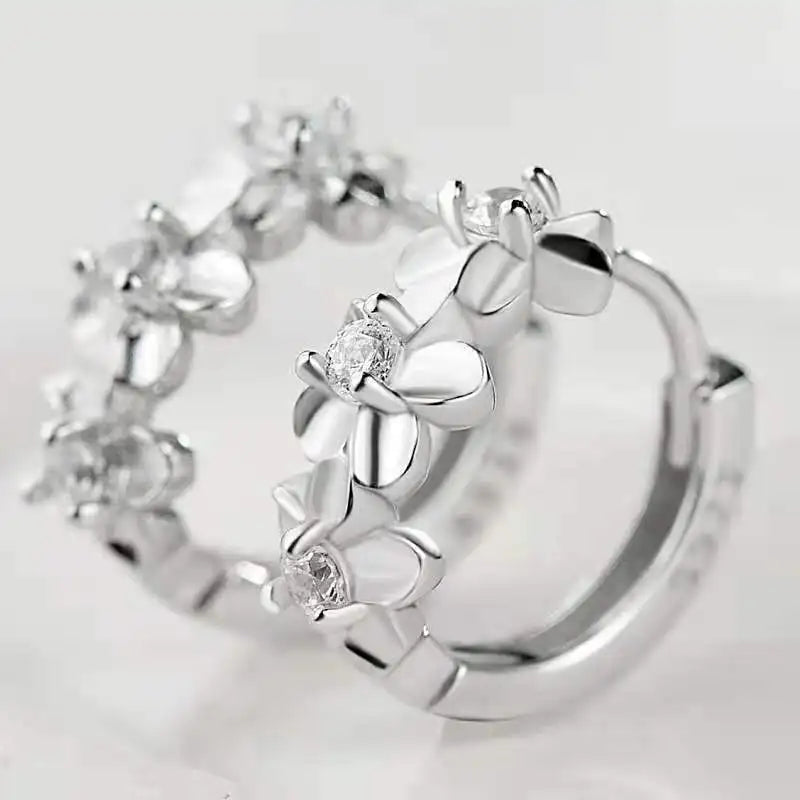 Cross-Border Camellia Diamond Flower Earrings