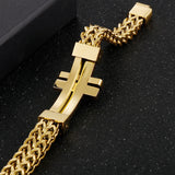 Mens Cross Bracelet Stainless Steel Link Wrist Jewelry