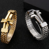Mens Cross Bracelet Stainless Steel Link Wrist Jewelry