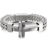 Mens Cross Bracelet Stainless Steel Link Wrist Jewelry