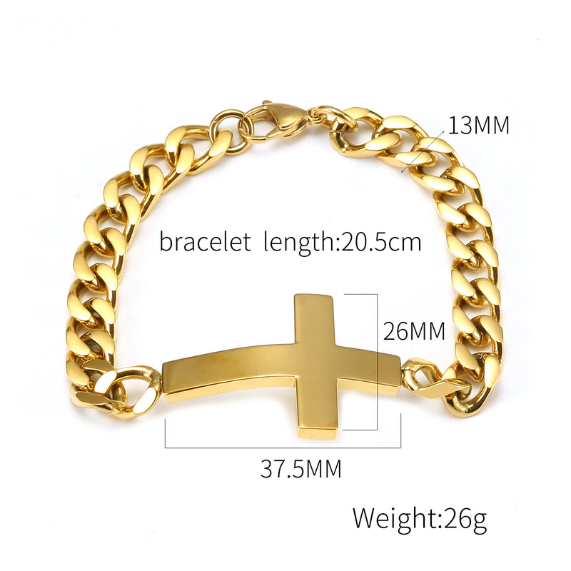 Cross Bracelet Cuban Chain Christian Jewelry Stainless Steel