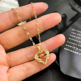 Cross Chain Personality Love Heart Pendant Necklace For Women