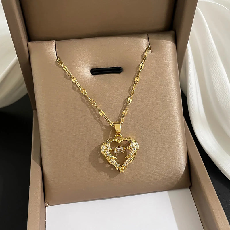 Cross Chain Personality Love Heart Pendant Necklace For Women