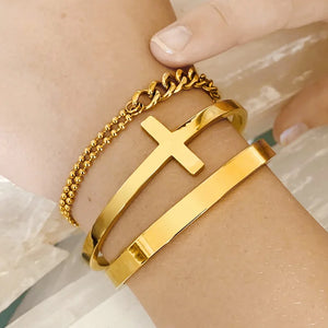 Cross Cuff Bracelet for Women Stackable Stainless Steel Open Cuff Bangle