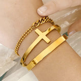 Cross Cuff Bracelet for Women Stackable Stainless Steel Open Cuff Bangle