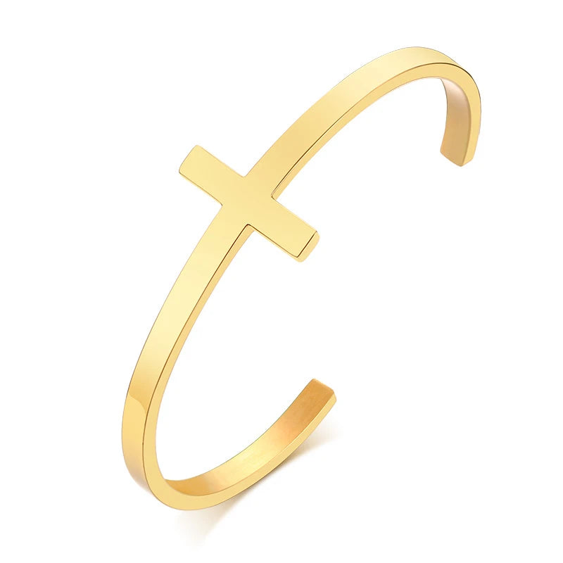 Cross Cuff Bracelet for Women Stackable Stainless Steel Open Cuff Bangle