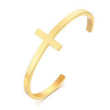 Cross Cuff Bracelet for Women Stackable Stainless Steel Open Cuff Bangle