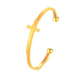 Cross Cuff Bracelet, Stainless Steel Bangle, Sideways Cross, Religious Jewelry