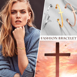 Cross Cuff Bracelet, Stainless Steel Bangle, Sideways Cross, Religious Jewelry