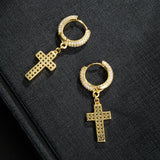 Micro Pave Silver Plated Cross Dangle Earring for Men Women