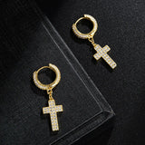Micro Pave Silver Plated Cross Dangle Earring for Men Women